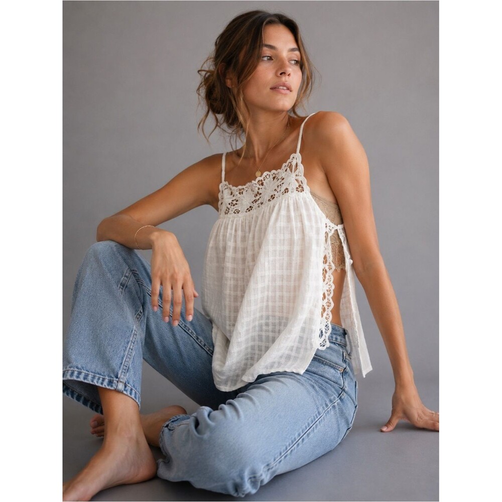 NWT American Eagle White Lace Crochet Swing Cami Tank Top Tie Strap XS